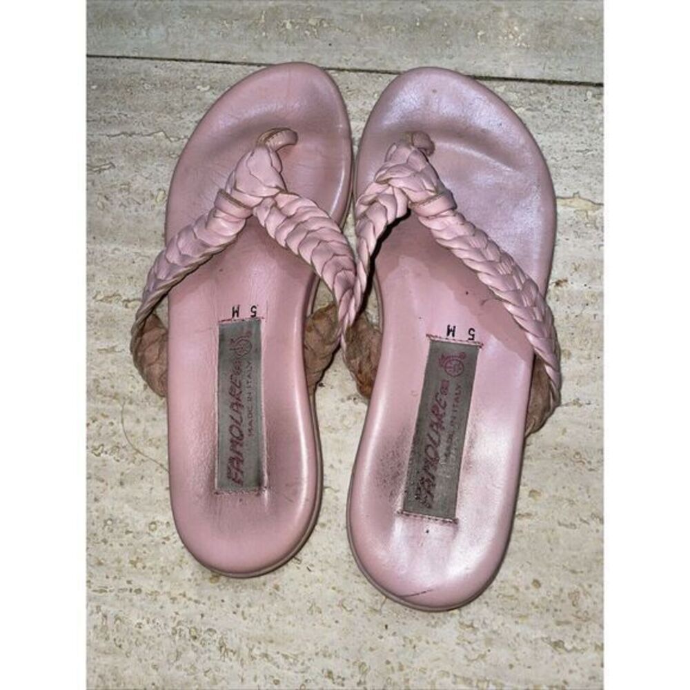 Vintage Famolare Pink Thong Sandal Leather Uppers ‎ Rubber Sole 5 M